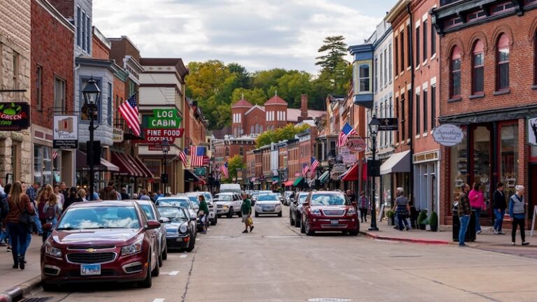 Galena, IL, United States - October 9, 2022: View of Main Street in historical downtown area of Galena, Illinois. Photo via Shutterstock.