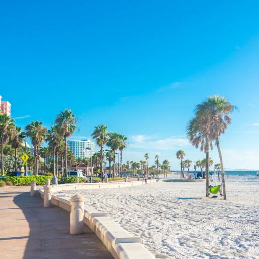 Clearwater Beach with beautiful white sand in Florida, USA. Photo via Shutterstock.