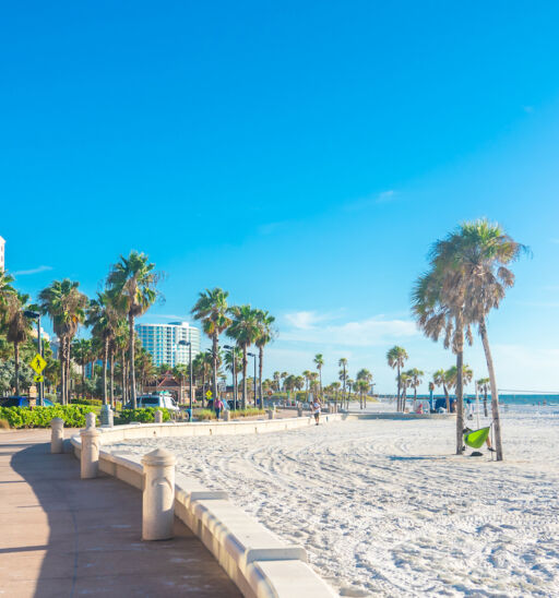 Clearwater Beach with beautiful white sand in Florida, USA. Photo via Shutterstock.