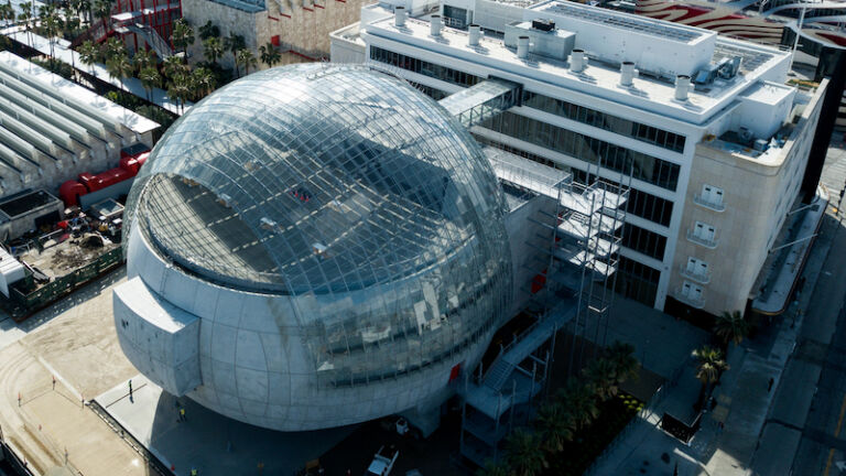 Aerial view of the Academy Museum of Motion Pictures in Los Angeles.