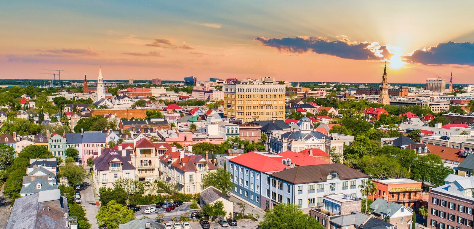 Downtown Charleston, South Carolina skyline aerial.