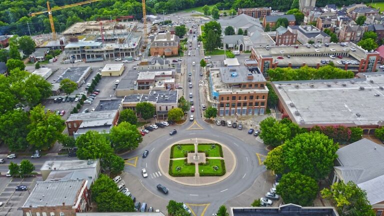 Downtown Franklin, Tenn. Aerial Shot of the Square.