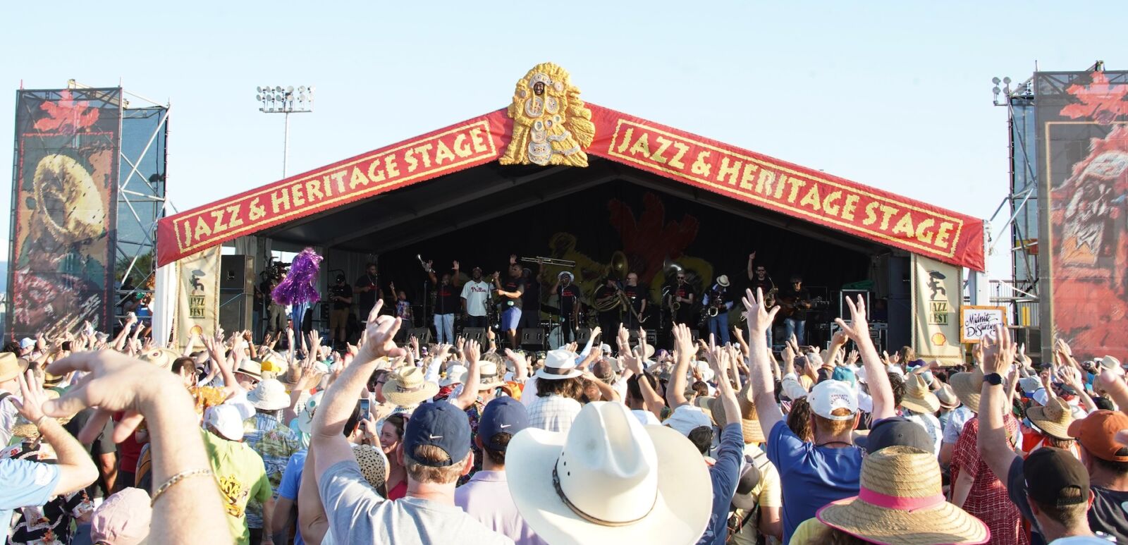 New Orleans, Louisiana - April 30, 2023: New Orleans supergroup, the Midnite Disturbers, performs at the 2023 New Orleans Jazz and Heritage Festival.