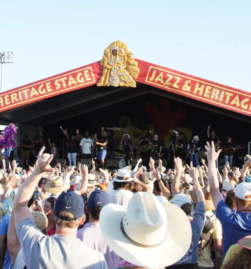 New Orleans, Louisiana - April 30, 2023: New Orleans supergroup, the Midnite Disturbers, performs at the 2023 New Orleans Jazz and Heritage Festival.