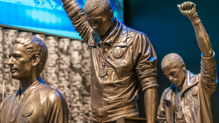 Exterior shot of Tommie Smith Statue at National Museum of African American History and Culture in Washington, D.C