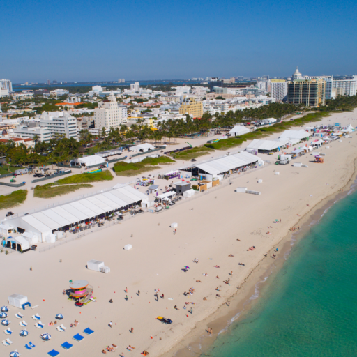 Aerial image of the annual South Beach Wine and Food Festival along Ocean Drive