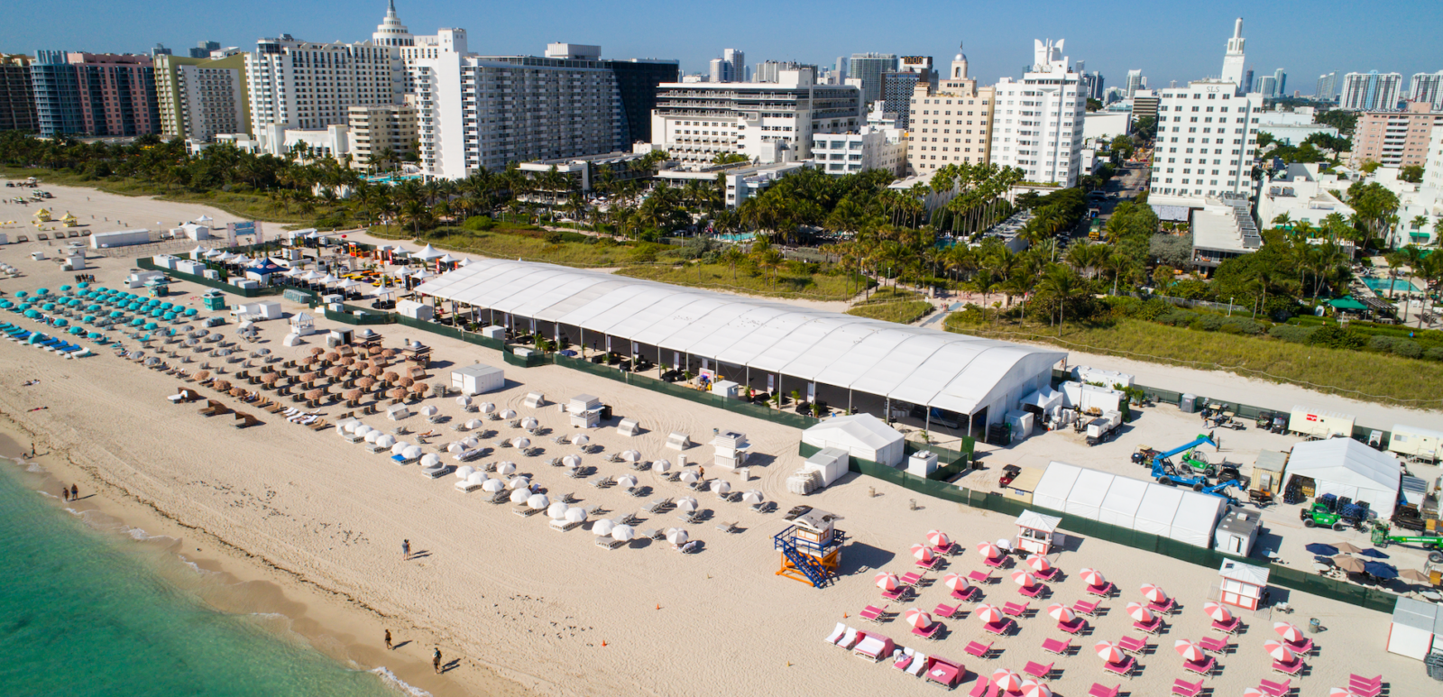 MIAMI BEACH, USA - FEBRUARY 26, 2017: Aerial image of the annual South Beach Wine and Food Festival along Ocean Drive