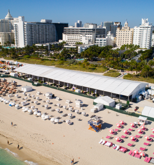 MIAMI BEACH, USA - FEBRUARY 26, 2017: Aerial image of the annual South Beach Wine and Food Festival along Ocean Drive