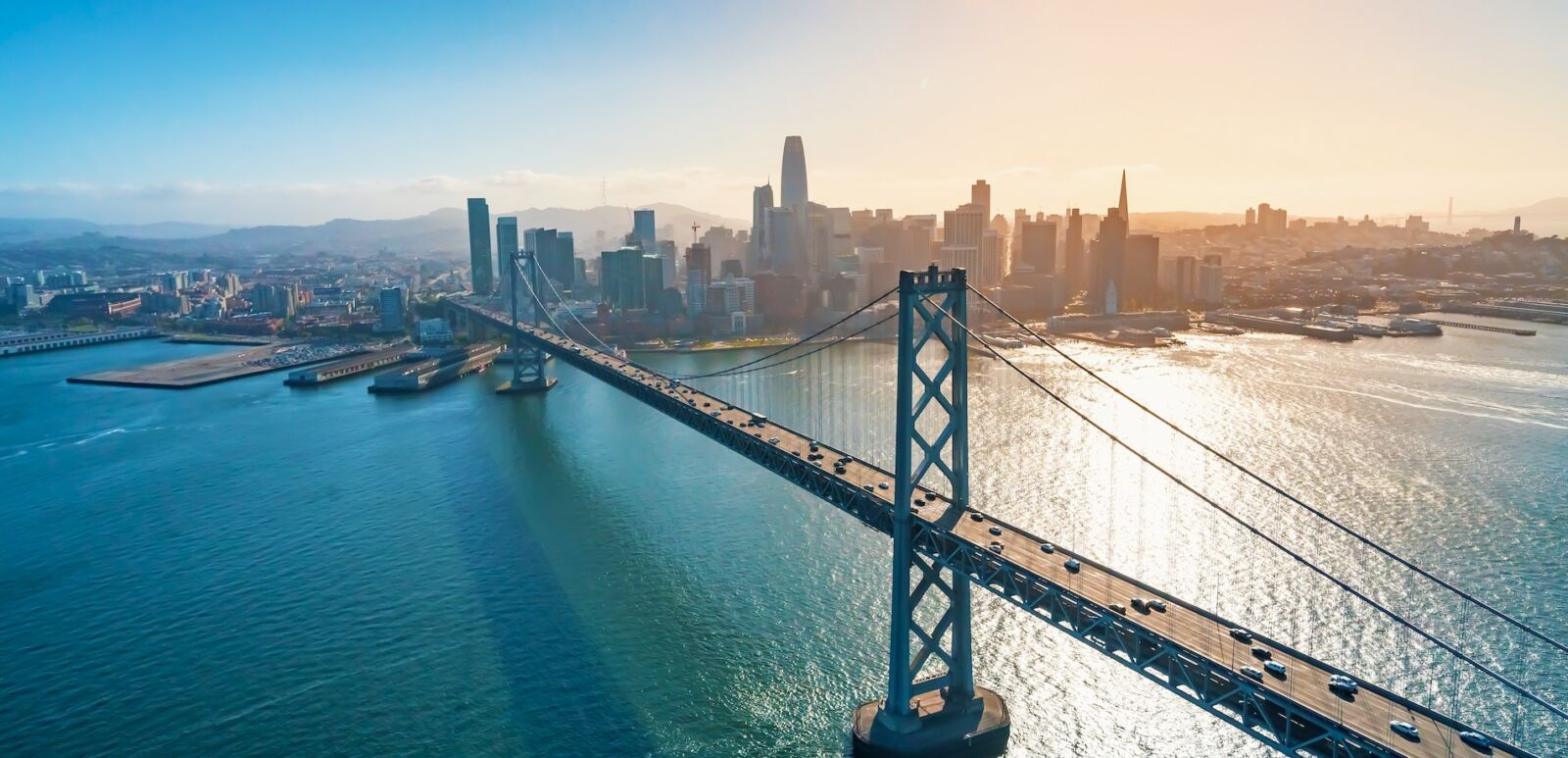 Aerial view of the Bay Bridge in San Francisco, CA