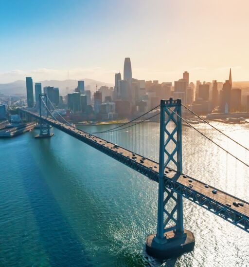 Aerial view of the Bay Bridge in San Francisco, CA