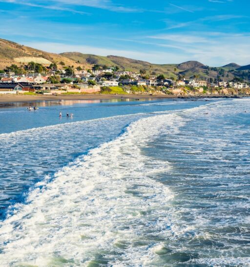 Cayucos State Beach is right on the waterfront in the town of Cayucos, Central Coast of California. Photo via Shutterstock.