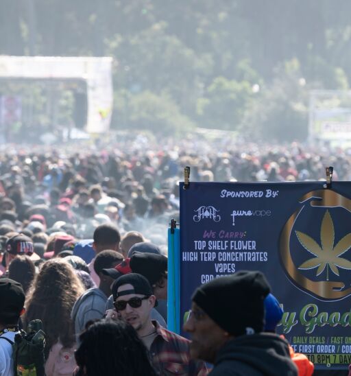 Estimated 20,000 people gather in Golden Gate park to celebrate all things weed at Hippie Hill.