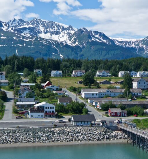 Aerial shot of beautiful Haines, Alaska.