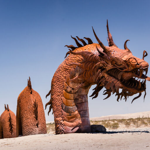 a 350-foot long Serpent sculpture to the collection of prehistoric animals on display at Galetta Meadows. Photo via Shutterstock.