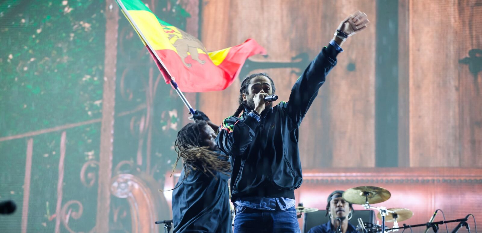 Jamaican reggae artist Damian "Jr. Gong" Marley, son of Bob Marley, performing live.