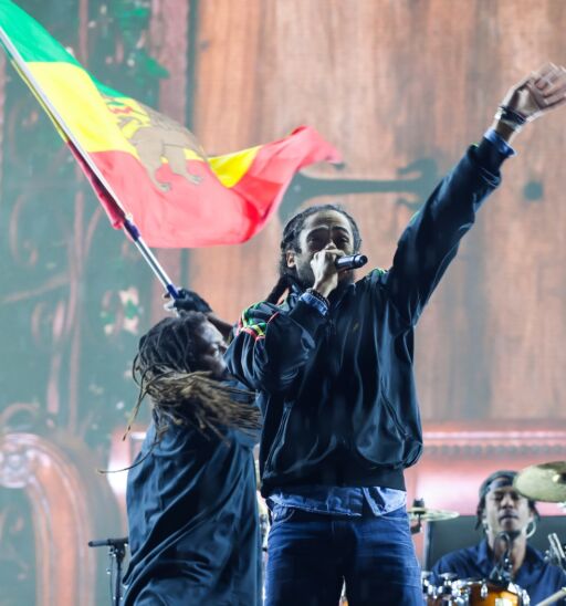 Jamaican reggae artist Damian "Jr. Gong" Marley, son of Bob Marley, performing live.