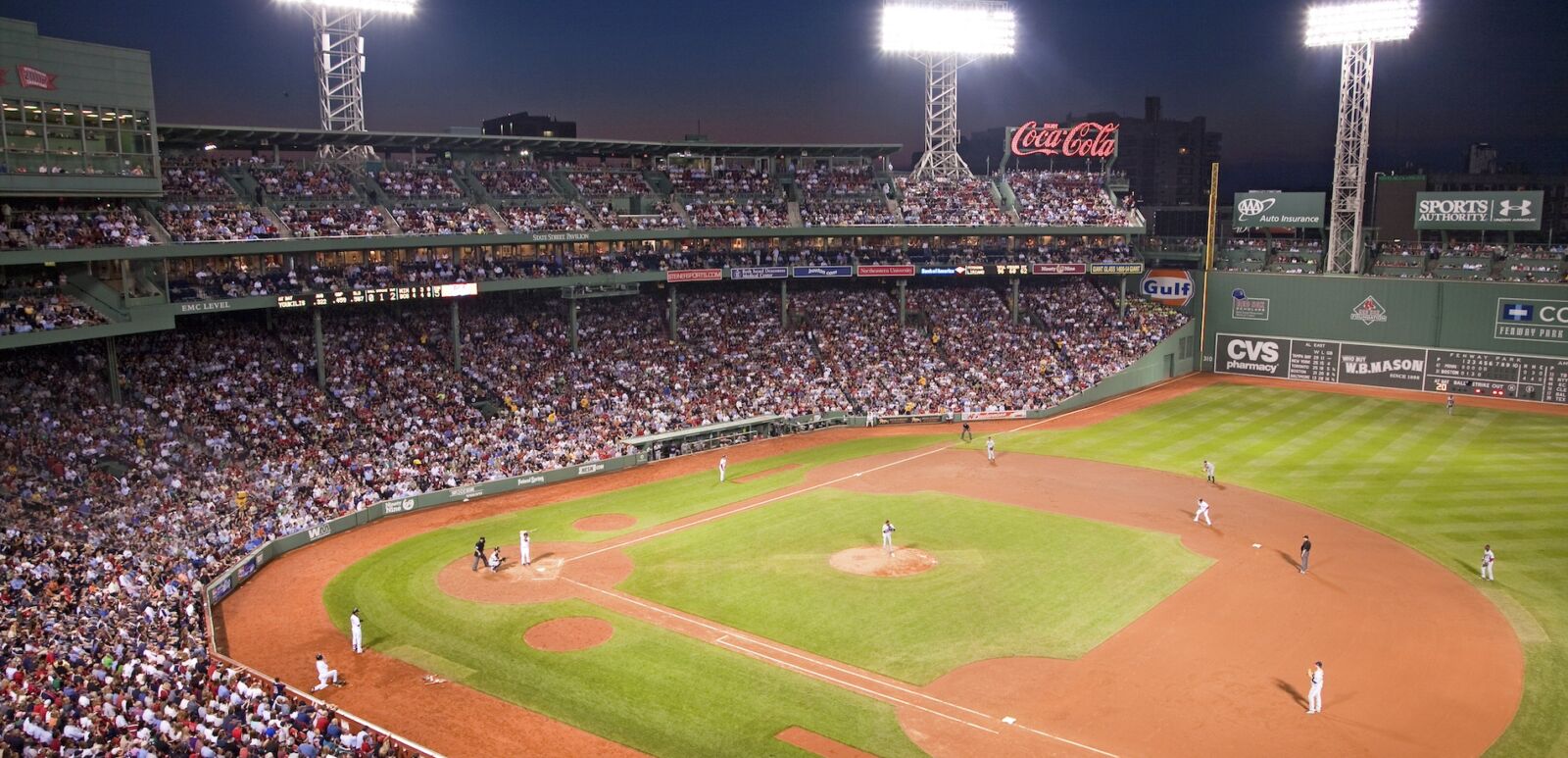 Fenway Park at night.