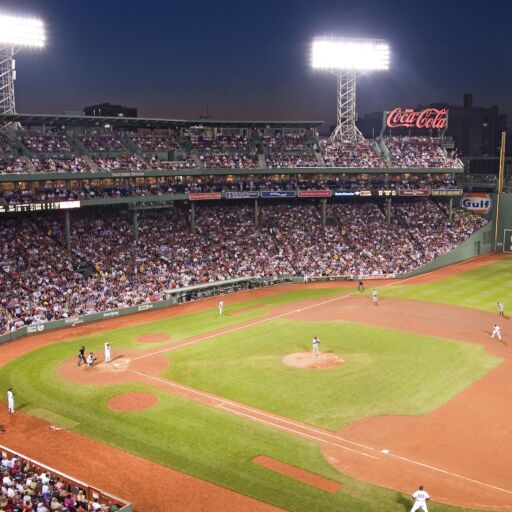 Fenway Park at night.