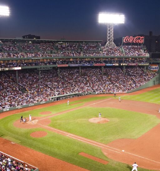 Fenway Park at night.