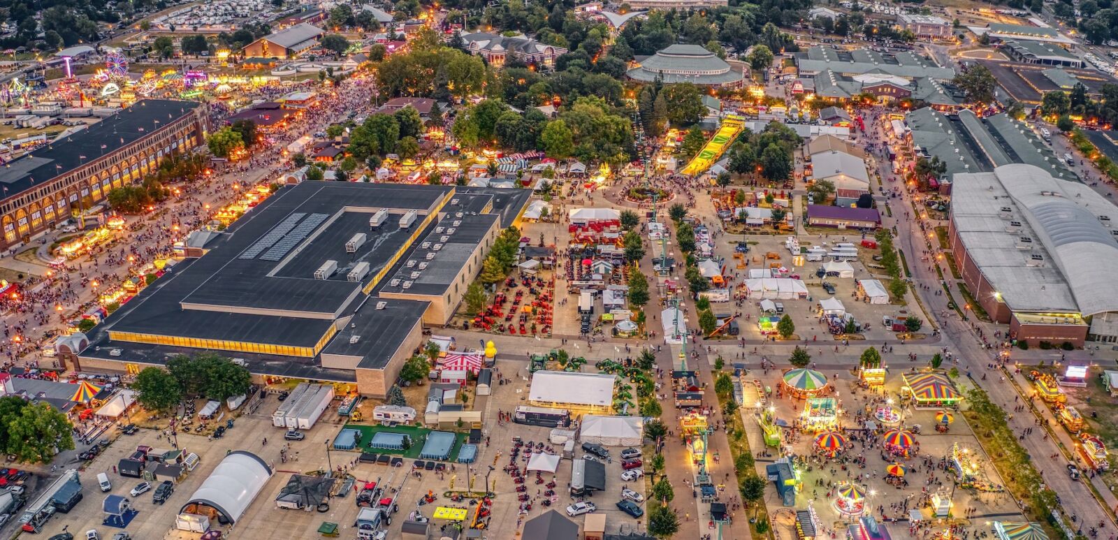 Aerial view of the Iowa State Fair in the Des Moines metro area. Photo via Shutterstock.