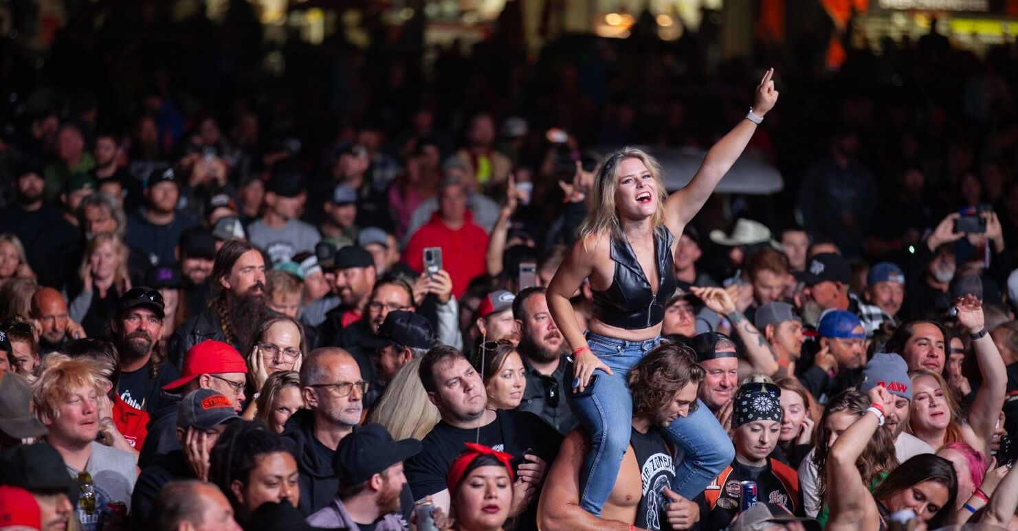 Crowd at Sturgis Buffalo Chip Rally in 2023.