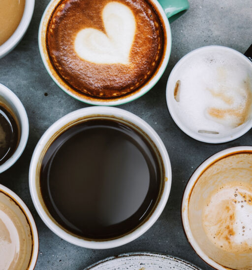 Aerial view of various coffee