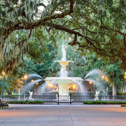 Savannah, Georgia, USA at Forsyth Park Fountain.