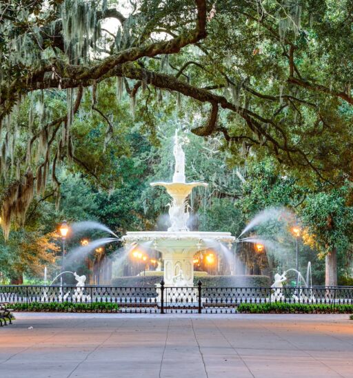 Savannah, Georgia, USA at Forsyth Park Fountain.