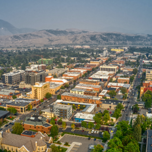 Aerial View of Downtown Bozeman, Montana in Summer