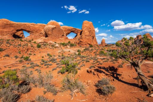 The north-south section of the Arches National park near Moab, Utah.
